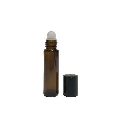 China Personal Care 10ml Empty Amber Essential Oil Perfume Roll On Bottles With SS Ball And Plastic Cap for sale