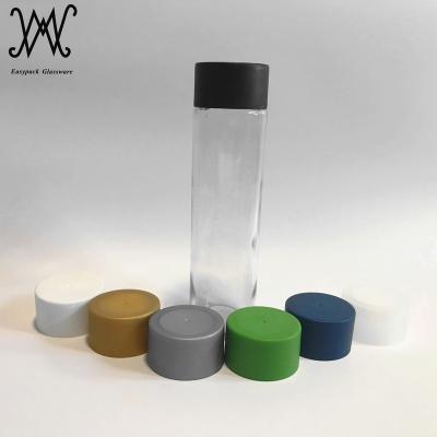 China 400ml Beverage Cylinder Straight Sided Round Shape Clear Mineral Water Glass Sensory Bottle With Plastic Screw Cap for sale