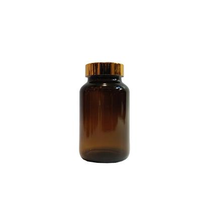 China 200ml Wide Mouth Amber Glass Liquid Pharmaceutical Bottle Pharmaceutical With Gold Metal Lid for sale