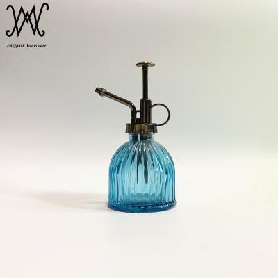 China Gift 230ml Vintage Style Water Spray Bottle Factory Blue Glass Gentleman With Top Pump for sale