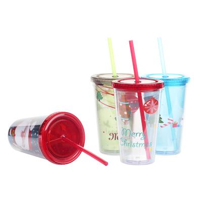 China Wal-Mart disposable audit approved new design golde stamping effect 16oz double wall plastic straw cup with a lid for sale