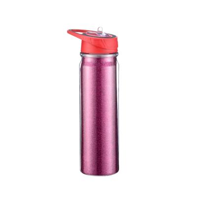 China Custom Viable Glitter Bottle Sports Fitness Workout Tritan Drinks Water Bottle With Flip Lid And Straw for sale