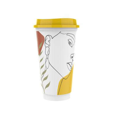 China Customized Viable PP Cup Drink Milk Tea Cup Coffee Juice Double Wall Plastic Cup With Lids for sale