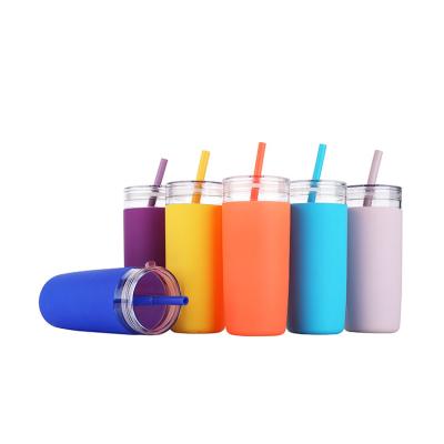 China Bpa Free Eco Friendly Reusable Travel Coffee Water Free Custom Drinking Plastic Cup With Silicone Straw for sale