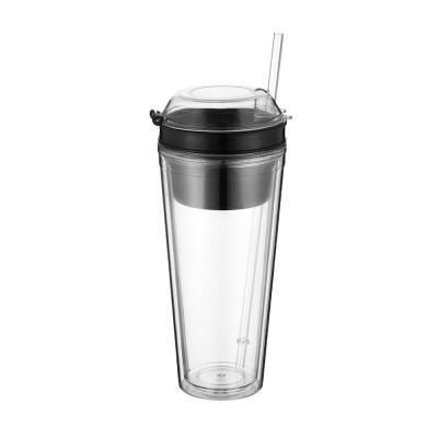 China Sustainable 24oz Double Wall Plastic Tumbler With Storage And Food Straw for sale