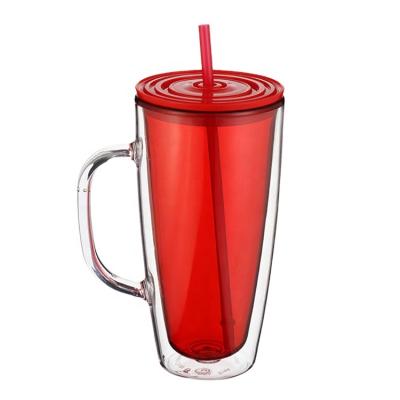 China Sustainable Popular High Quality Reusable Hard Double Tumbler Wall Plastic Cup With Straw Lid for sale