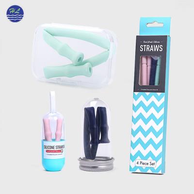 China Custom Viable Set Free Collapsible Reusable Silicone Folding Straw Bpa Food Grade Drinking Straw With Brush for sale