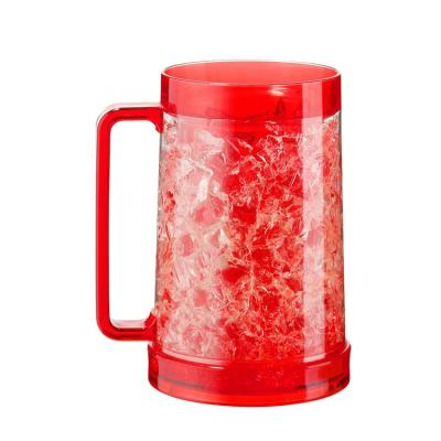 China Viable Freezer Ice 450ml Freezer Double Wall Freezer Viable Hot Selling Plastic Beer Mug Plastic Beer Cup With Iced Frost for sale