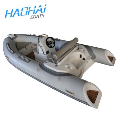 China 14.1ft RIB 430cm Hull Rigid Deep Fiberglass Inflatable V Drift Boat For Fishing for sale