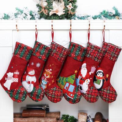 China Original Stocking Mantel Christmas Burlap Embroidery Design Christmas Ornament Hanging Decoration for sale