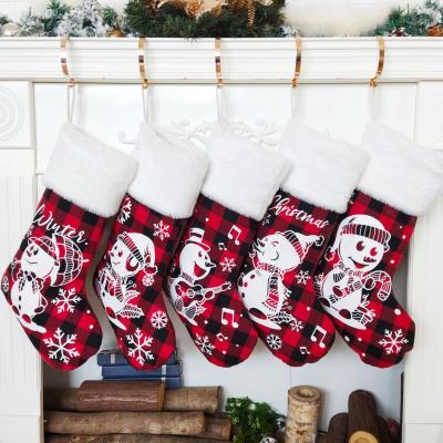 China Original Christmas Red Black Fireplace Snowman Grid Cotton Design Hanging Decoration for sale