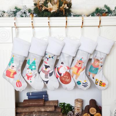 China Original Design Polyester Image Printing Christmas Stocking Fireplace Hanging Decoration for sale