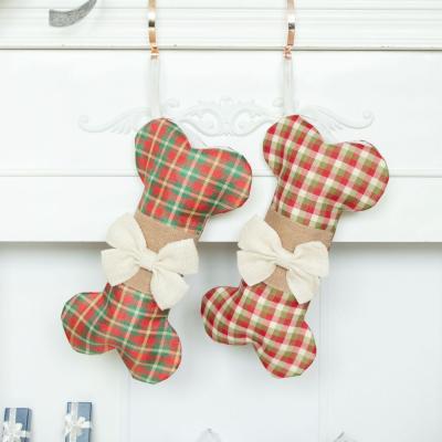 China 2022 New Design Polyester Christmas Dog Plaid Ball Original Christmas Stocking Fireplace Hanging Decoration for sale