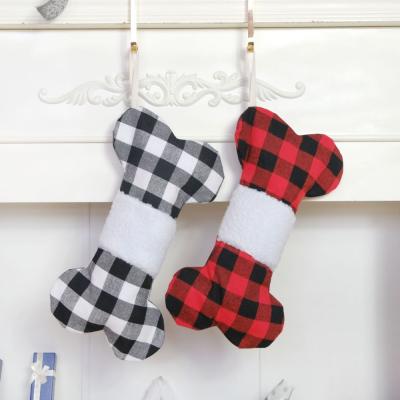 China 2022 New Design Polyester Plaid Dog Christmas Original Black And White Fireplace Stocking Hanging Decoration for sale