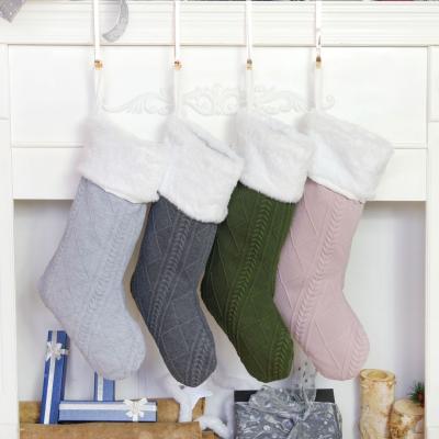 China 2022 New Original Design Polyester Embossed Hanging Knitting Christmas Stocking Fireplace Decoration for sale