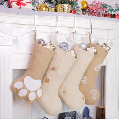 China Original Christmas Stockings Burlap Design Burlap Stockings Great for Family Pets Hanging Ornament Holiday Fireplace Decorations for sale