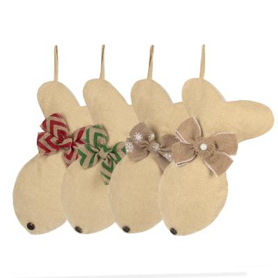 China Original Burlap Design Fish Burlap Christmas Stockings for Cats Holiday Family Decoration Natural Burlap Bowknot for sale