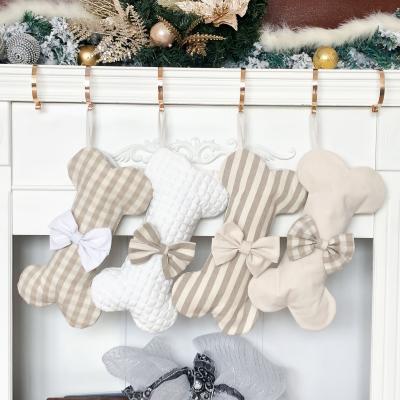 China Original Canvas Design Dog Bones Pet Rustic Plaid Christmas Stocking Mantel Hanging Handmade Decoration for sale