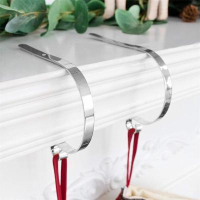 China Metal Silver Design Non-slip Christmas Stocking Holder Hanger Hooks Fireplace S Style for sale