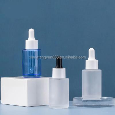 China Skin Care Cosmetic Cosmetic Packaging Frosted Flat Shoulder Serum Matte Glass Dropper Bottle for sale