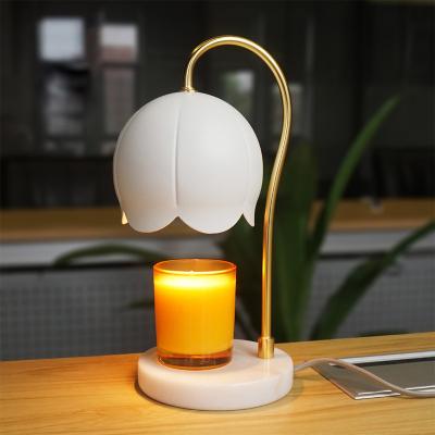 China Decorative Lights Wholesale Warmer Metal Base Marble Shade Wax Melting Lamp Luxury Adjustable Electric Candle Lamp for sale