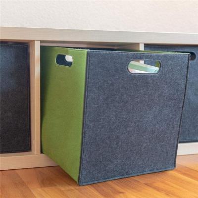 China Foldable felt viable shelf storage basket with 4 handles in two color combinations for sale