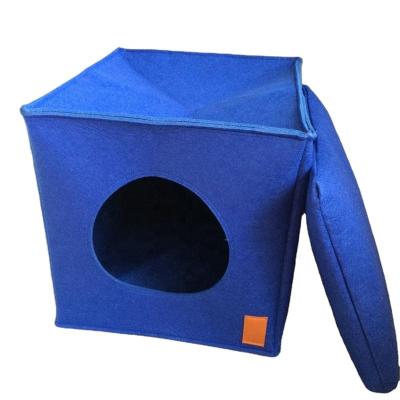 China Wholesale Custom Logo Viable Soft Warm Felt Cat Dog Cave Manufacturer Foldable Cat Dog Bed with Handles for sale