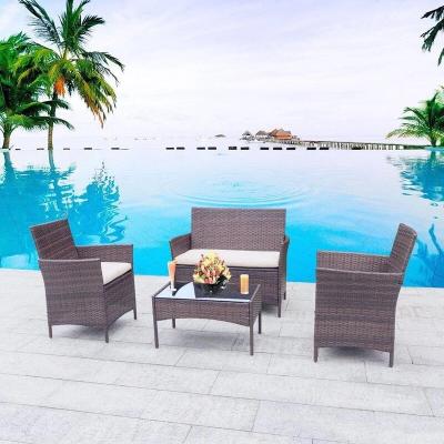 China Eco-friendly Top Sale Garden Furniture Set Patio Rattan Wicker 4 Piece Sofa Garden Sofa Set for sale