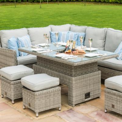 China Eco-Friendly Luxury Aluminum Outdoor Garden Furniture Dining Set With Ice Bucket And Rising Table Corner Sofa Set for sale