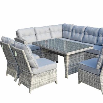 China Luxury Aluminum Outdoor Corner Dining Sofa Set With Rising Garden Table Eco-friendly for sale