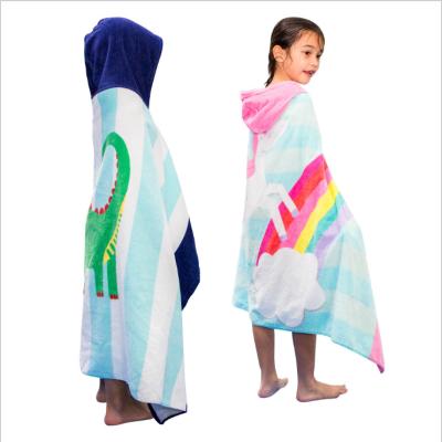 China 100% Cotton Viable High Quality Kids Hooded Beach Towels With Reactive Custom Printing for sale