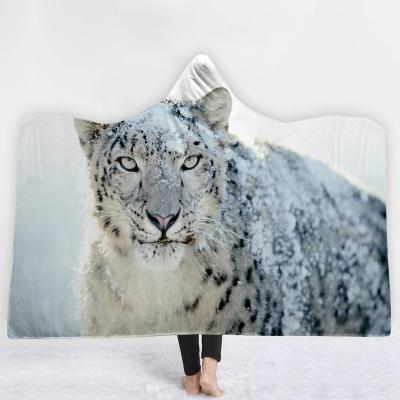 China Wholesale 3D PORTABLE PORTABLE Animal Printed Adult Hooded Fleece Blanket for sale