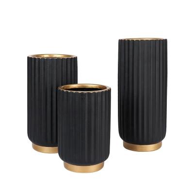 China Vase Tabletop Contemporary And Contracted Black Vertical Lines Ceramic Vase Straight Home Decoration Supply Items for sale