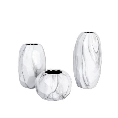 China Contemporary Nordic Home Furnishings Marble Ceramic Vases, Vessel Dry Geometric Grid Ceramic Flower Decorations for sale