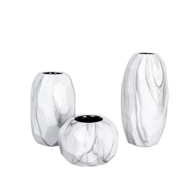 China Contemporary Nordic Household Goods Marble Geometric Grid Ceramic Decorative Vase for sale