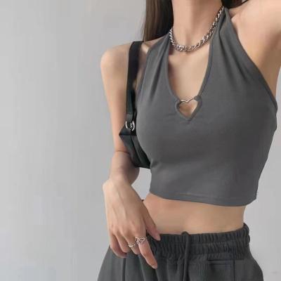 China Viable Hollow V-Neckline Women Hearted Halter Camis Tank Main 2022 Summer Fashion Slim Cropped Lace Up Camisole Outerwear Y2k for sale