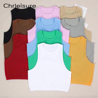 China Sustainable CHRLEISURE Sports Tank Top Women Seamless Streetwear Rib-knit Fitness Crop Tops Running Workout Without Protective Vest Top Female for sale