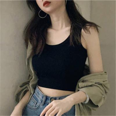 China Viable Black Knitted Tight Tank Tops Stretch Neck Women T-shirt Camisole Round Sexy Sleeveless Crop Top Ladies Stitch Top Streetwear for sale