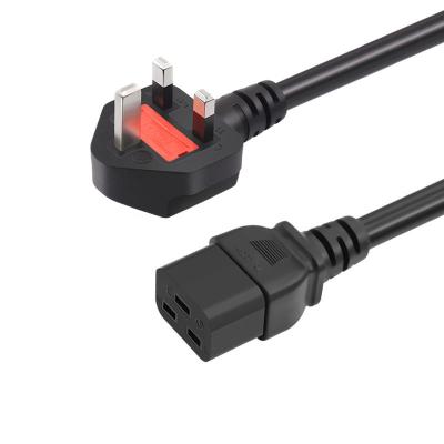 China Industrial Equipment 1.5M 1.8M 3M Black High Quality UPS UK Plug To IEC C19 AC High Power Cable Cord For For Servers And PDU for sale