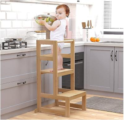 China Factory Wholesale Custom Wooden Toddler Step Stool (Other) Adjustable Wooden Baby Learning Kitchen Stool for sale