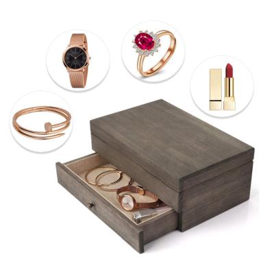 China Viable Custom High Quality Jewelry Box Wooden Checkered Watch, Ring Box With Mirror for sale