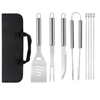 China Easily Cleaned Outdoor 8 Piece Utensil Storage Case Camping Grill Spatula Fork BBQ Accessories Brush Stainless Steel BBQ Tongs Tool Kit for sale