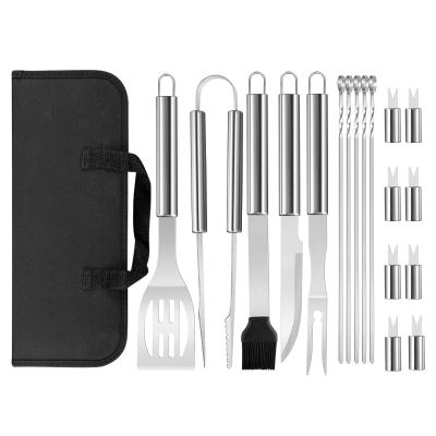 China Easily Cleaned 18 Pieces Stainless Steel BBQ Spatula Fork Tongs Sweep Skewers Grill Grilling Utensil Gift BBQ Accessories Tool Kit for sale