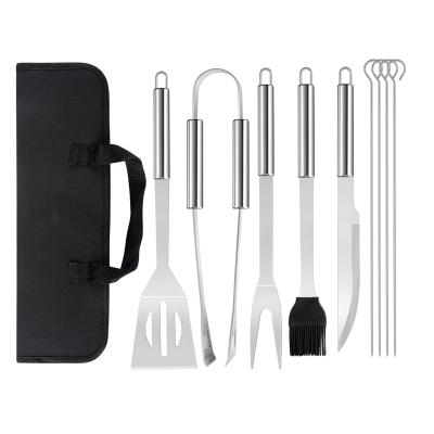 China Easily Cleaned Exteriors 9 Piece Camp Stainless Steel Grill Tool Kit Spatula Tongs Bifurcate Knife Openers Grills Case BBQ Tool Kit for sale