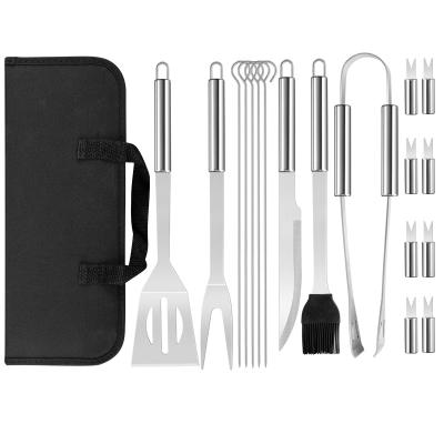 China Easily Cleaned Korean 18 Piece Oxford Case Outdoor Camping Cookware Grill Accessories Set Portable BBQ Brush Tools for sale