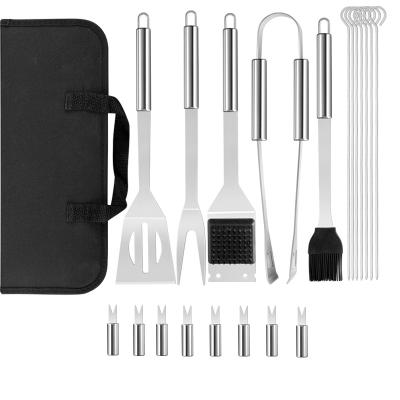 China 20 Piece Easily Cleaned Outdoor Cooking Tools Stainless Steel BBQ Accessories Grilling Utensil Camping Utensils Kit BBQ Set for sale