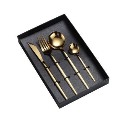 China Viable Wholesale Bulk Portugal Mirror Flatware Restaurant Silverware Stainless Steel Polish Gold Cutlery Sets With Gift Box 4 Pieces for sale