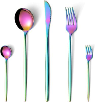 China Viable Black 24 Piece Matte Silverware Set Stainless Steel 304 Dinnerware Utensils Forks Spoons Knives Set Rainbow Cutlery Flatware Set, for sale