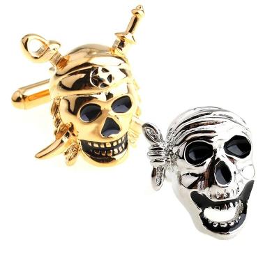 China HIBOS Brass Men's Antique Vintage Skull Engraved Cufflinks for sale