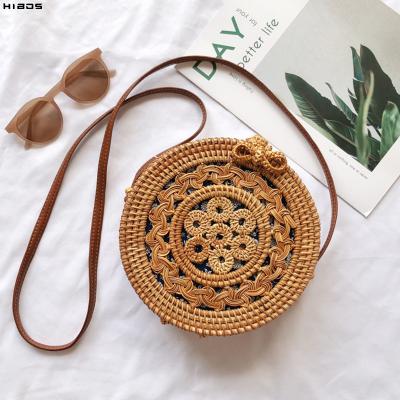 China Fashion HIBOS Round Rattan Bag Women Summer Handbags Straw Beach Bag for sale